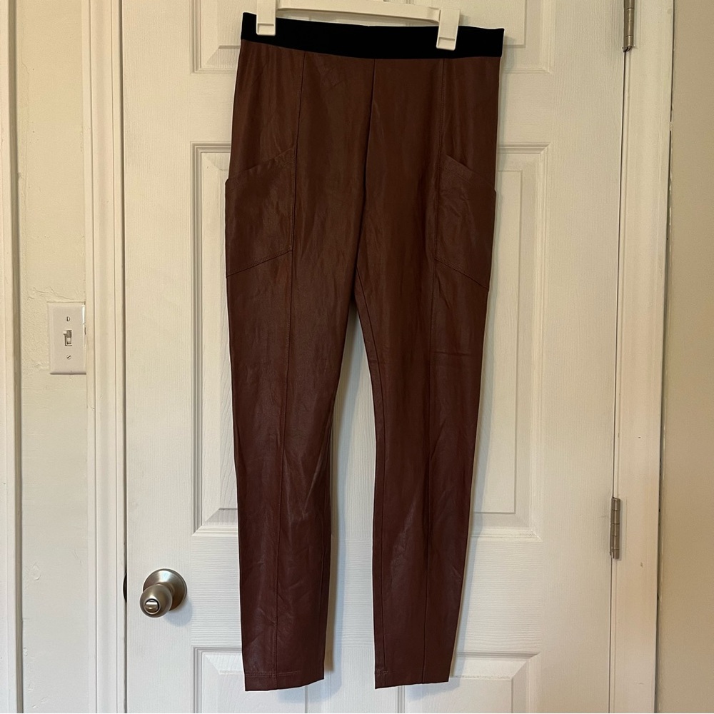 bcbgmaxazria brown faux leather leggings size m